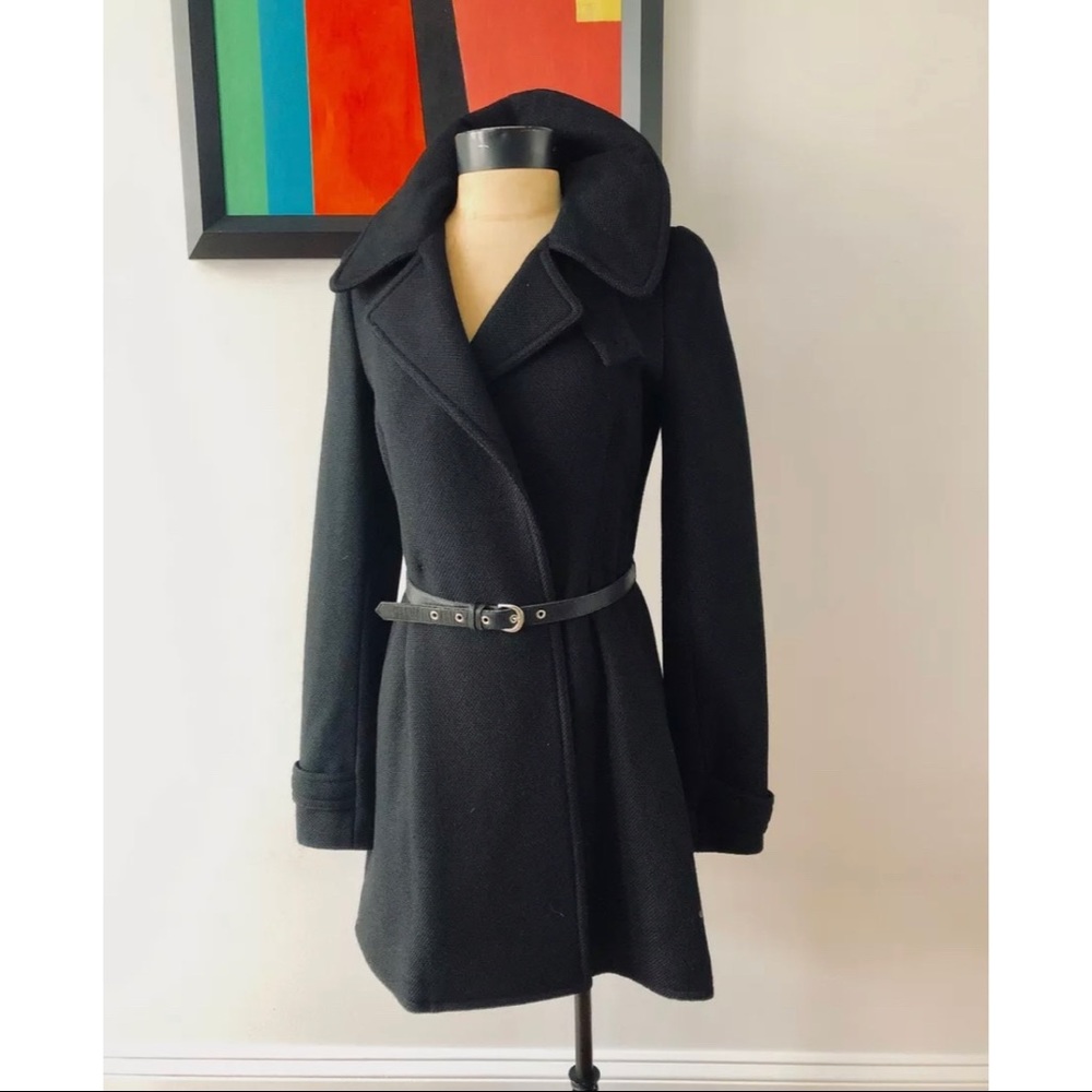 Balenciaga 2002 black wool runway belted wrap coat sz 40 French